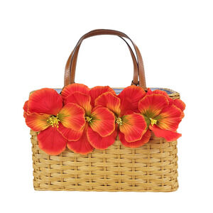KATE SPADE Vintage Isabella Wicker Bag Purse Poppy Flowers Basket Picnic RARE